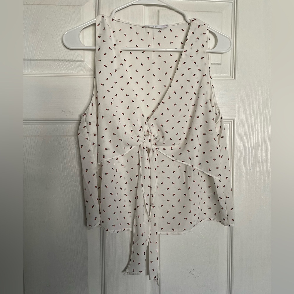 Lush Women’s Size M Cream Sleeveless Knot-Front Camisole with Red and Beige